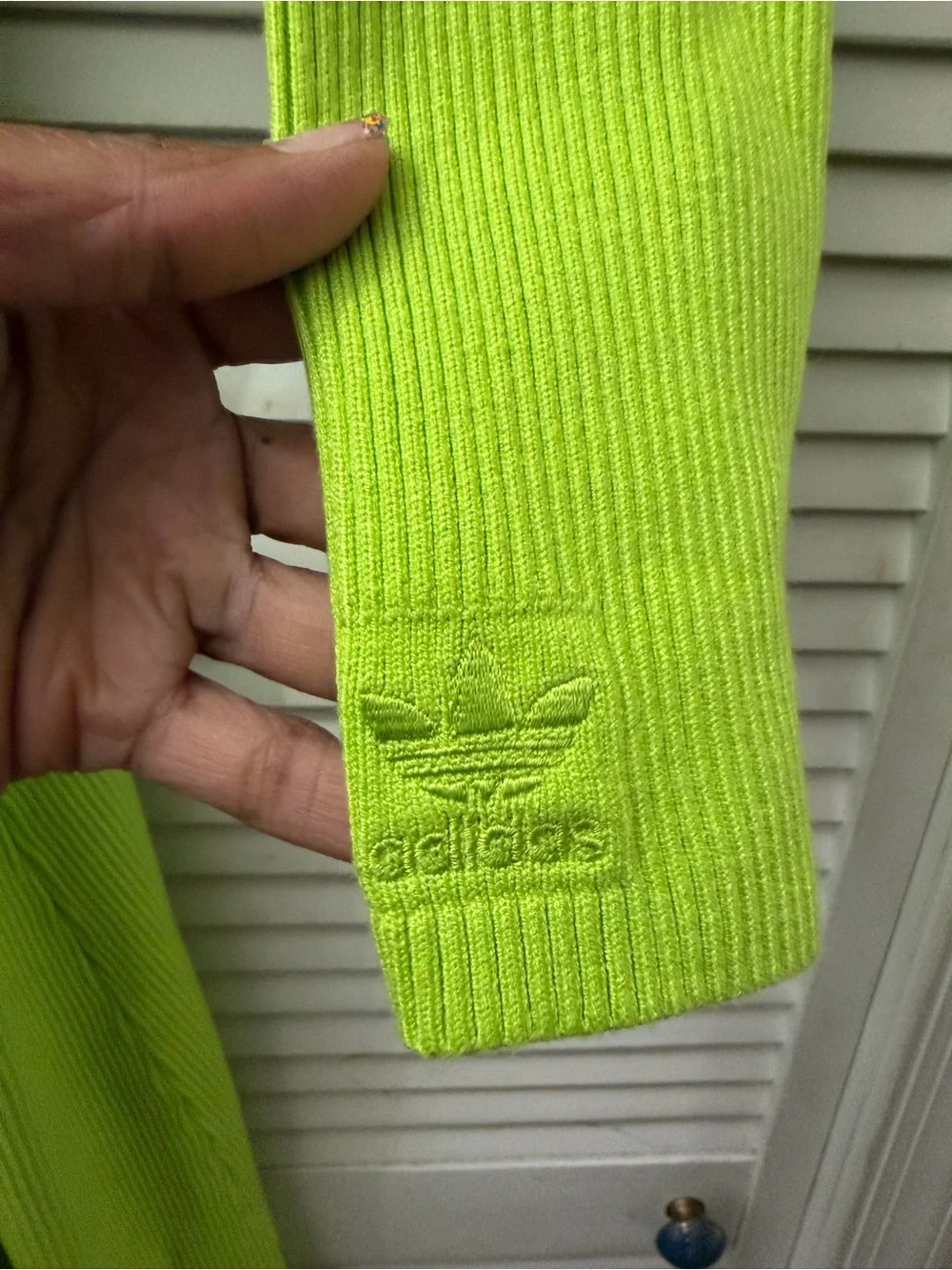 adidas Neon Lime Ribbed Knit Cardigan with Trefoil Detail